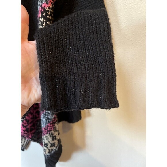 Finesse Knit Cardigan Black Pink Geometric Boho M - Picture 4 of 7